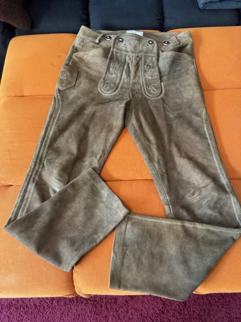 Trachtenlederhose Hirsch Herren, Alpenländer Trachten, Größe 48, lang, hellbraun