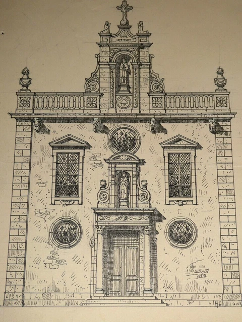 Dessin Original Signé Henri Laffillee - Le Temple De Jupiter Capitolin, Encre, Thème Architecture