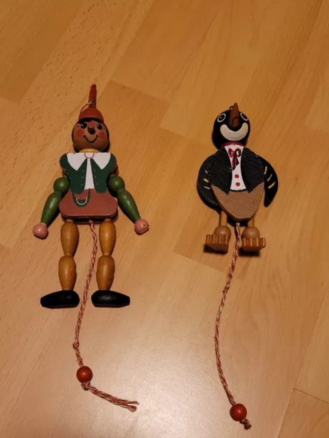 Hampelmann Holz Pinocchio und Pinguin, M. Gschnitzer, Made in Austria