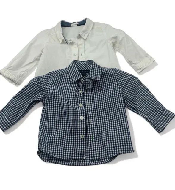 Tommy Hilfiger 6-9 Months Baby Boy Shirt Blue Check + H&M White Cotton Bundle x2