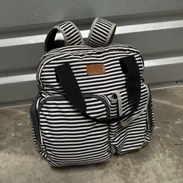 Sable Diaper Bag Backpack Black White Striped Multi Pockets Waterproof Insulated