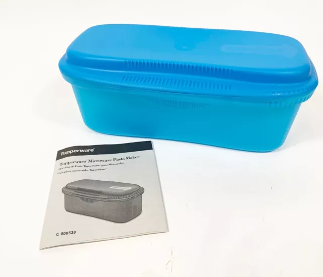 TUPPERWARE Pasta Maker Microwave Cook Strain Toss Spaghetti Blue -NEW
