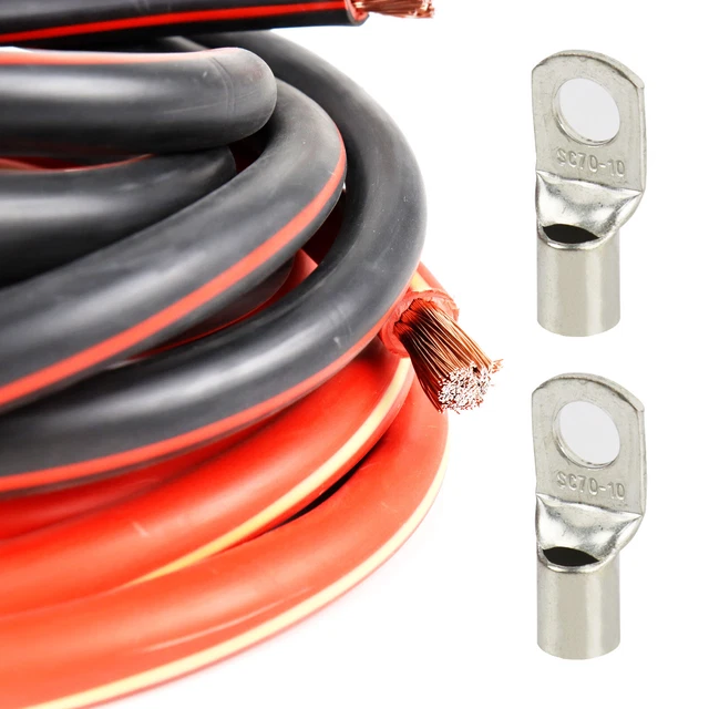 1/0 Gauge Tinned Copper Primary Wire Lot Car Battery Inverter Power Cable & Lugs