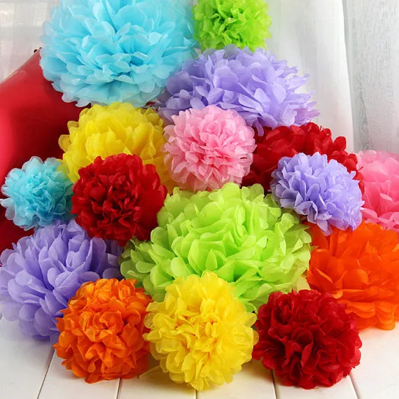 15 Stoff Papier Bommel Blumenkugeln Hochzeit Party Dekor Handwerk gemischte Größe Farben
