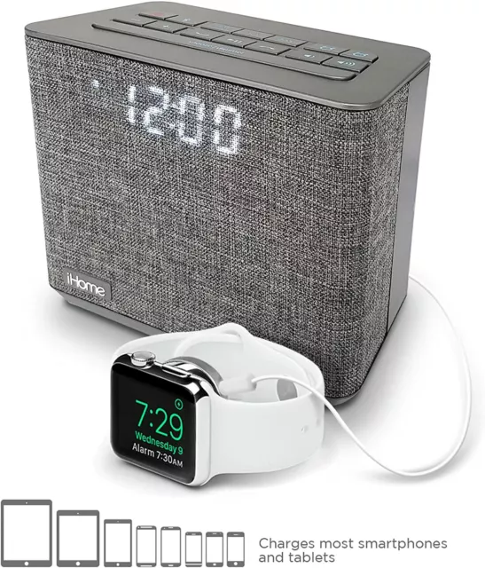 iHome Bluetooth Wireless Speaker FM Radio Dual Alarm Clock , Sleep, USB Charging