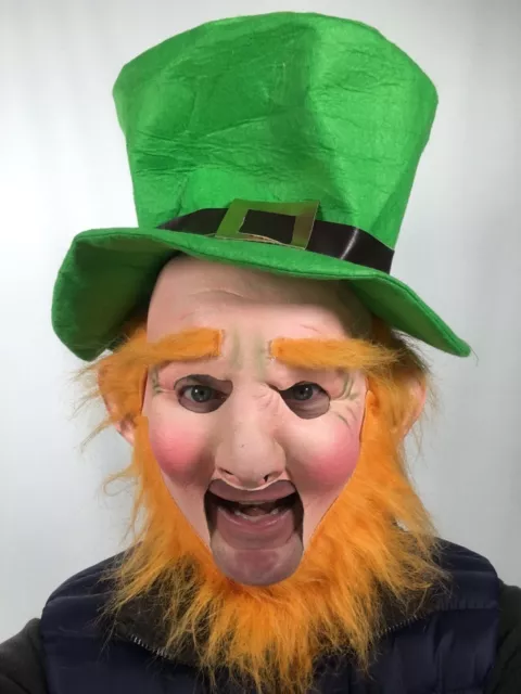 Drôle Leprechaun Masque Latex St Patrick Irlande Irlandais Haut Chapeau Costume