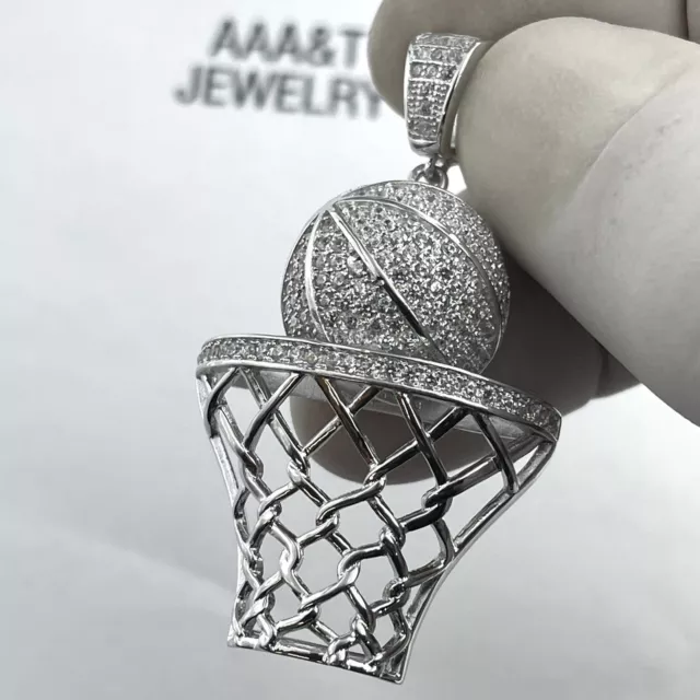 925 Solid Sterling silver Cubic Zirconia Basketball Pendant