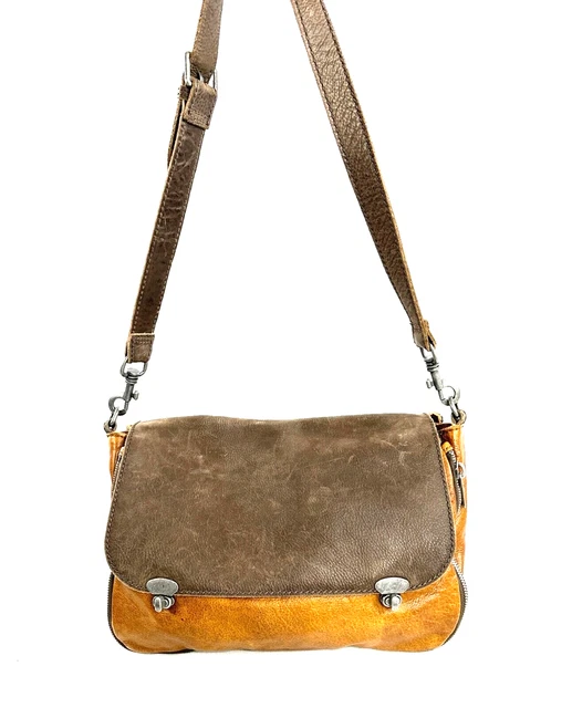 Liebeskind Berlin Two Tone Brown Textured Leather Medium Messenger Crossbody Bag