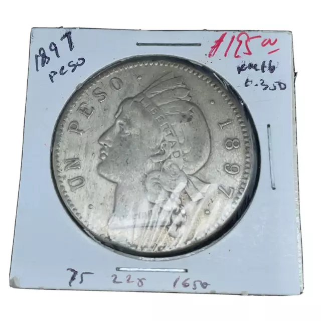 1897 Dominican Republic One 1 Peso (UN Peso) Silver Libertad Coin #4 KM#16