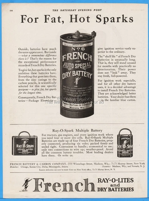 1920 French Battery & Carbon Co Madison WI Ray O Spark Auto Special Print Ad