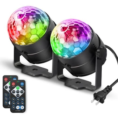[2-Pack] Party Lights DJ Disco Ball Strobe Light Disco Lights 7 Colors 2 Pack