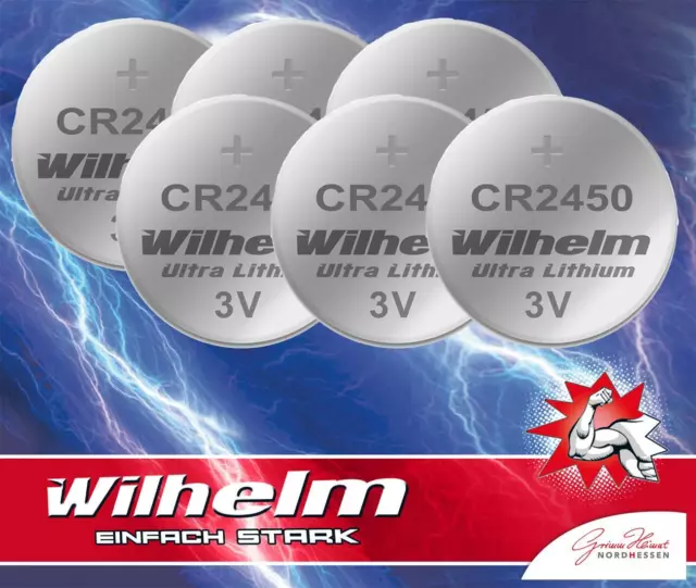 6 x CR2450 WILHELM Lithium Knopfzelle 3V 600mAh ø 24 x5,0mm Batterie DL2450