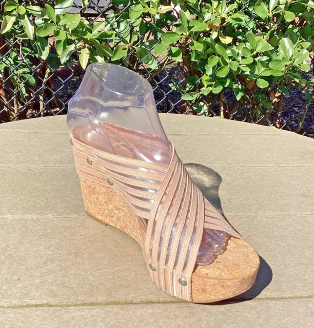 Wedge Sandals LUCKY BRAND MILLER Women’s 7.5M Beige Criss Cross Strap Platforms