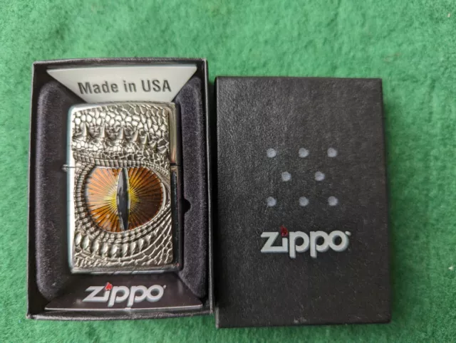 Zippo Petrol Lighter Dragon Eye 3D Emblem Brushed Chrome Windproof Flip Top