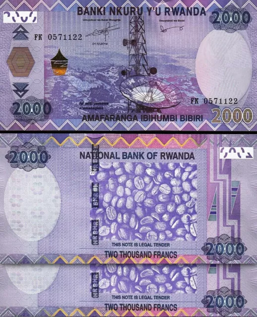 Rwanda 2000 Francs 2014, UNC, 2 Pcs PAIR, Consecutive, P-40