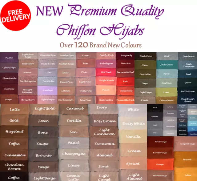 New Premium Chiffon Hijab Scarf Georgette Maxi Shawl Wrap Soft 120+ Colours
