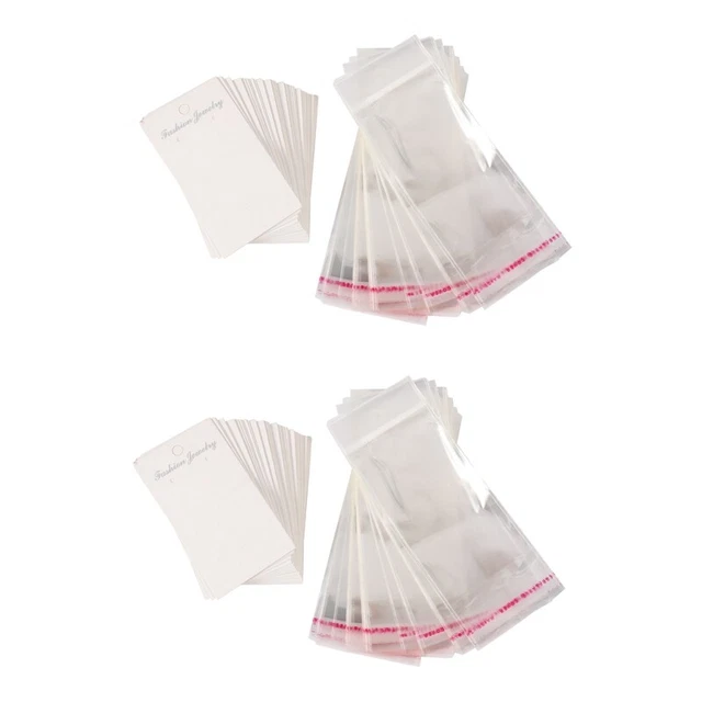 Jewellery 200 x White Plain Earring Display Cards & Self Adhesive Bags R6U7