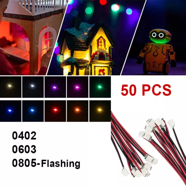 50 PCS Micro SMD Pre-Soldered LED 0402 0603 0805 flashing Model Railway Lights