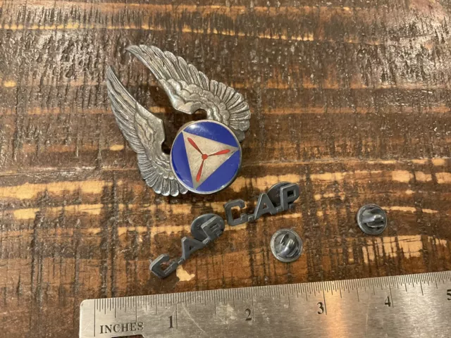 Original Wwii Cap Civil Air Patrol Sterling Pilot Visor Cap Badge & Collar Pins
