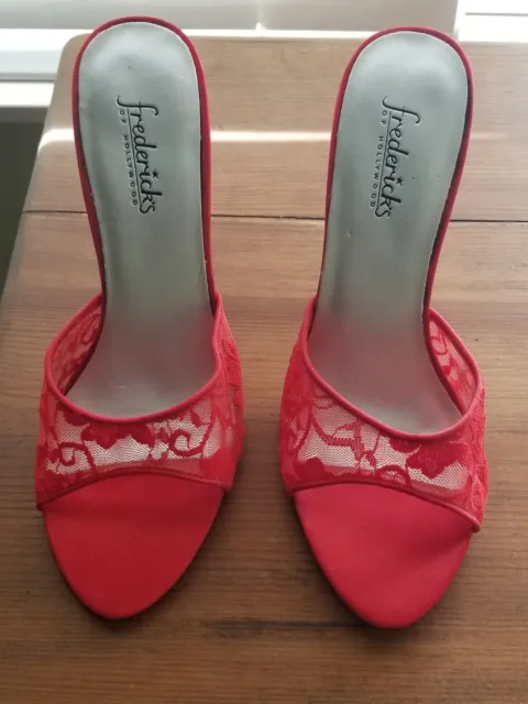 Fredericks Of Hollywood Glamour Girl RED Lace Slippers Size 7