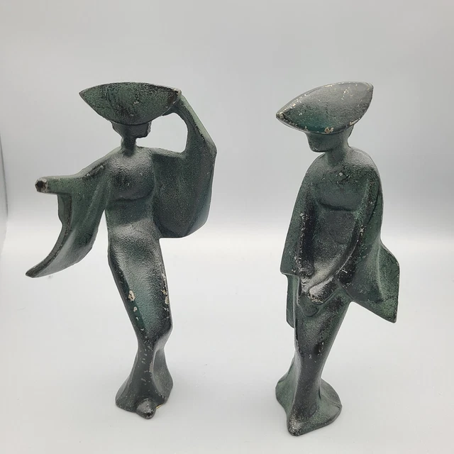 VINTAGE CAST IRON 2 Geisha Figurines Dancing Japanese Decor Metal