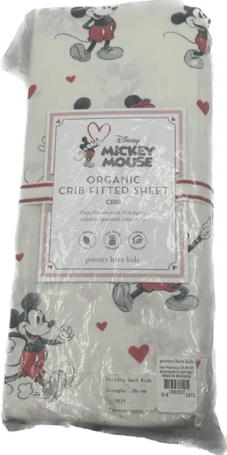 Hoja de cuna ajustada Pottery Barn Kids Disney Mickey Mouse 100 % algodón orgánico nueva con etiquetas