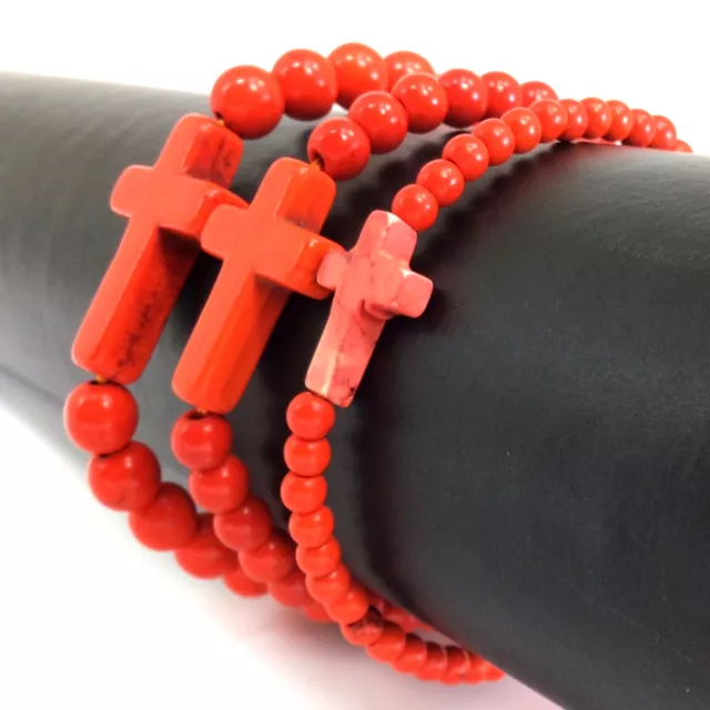 Orange Cross Bracelet Handmade Beaded Howlite Turquoise Bead 7.5" Halloween Gift