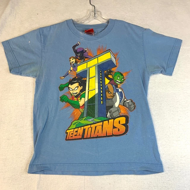 VTG Teen Titans DC Comics Boys T-Shirt Blue Pullover Crew Neck Size Small