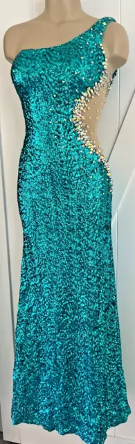 EUC La Femme Sequin/Rhinestone 00 Formal Dress Pageant Mermaid One Shoulder Sexy