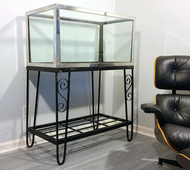 VINTAGE METAFRAME AQUARIUM HUGE 3FT STAINLESS FISH TANK SLATE BOTTOM w/ STAND