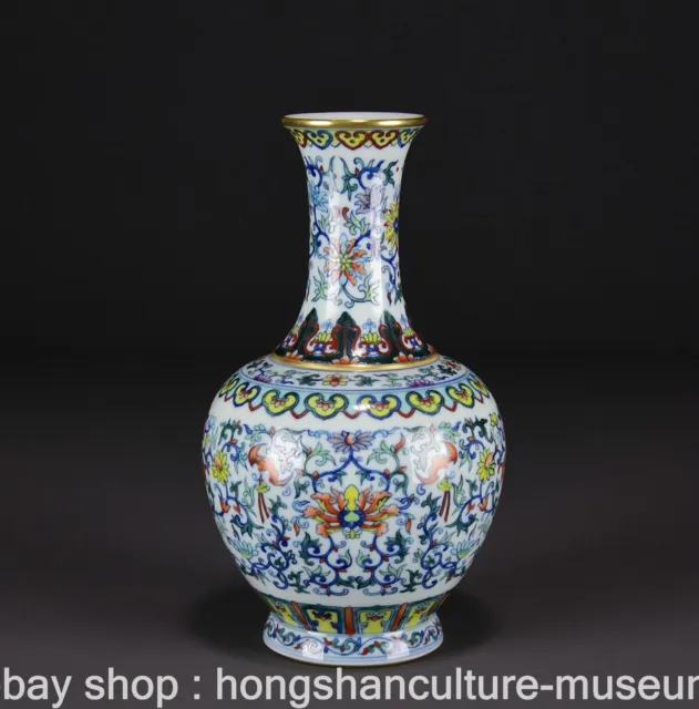 10.4" Qianlong Marked Old China Doucai Porcelain Palace Flower Bottle Vase
