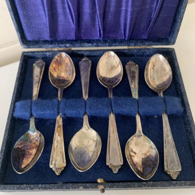 Vintage Apex England set of 6 silver plated Coffee Spoons in box EPNS