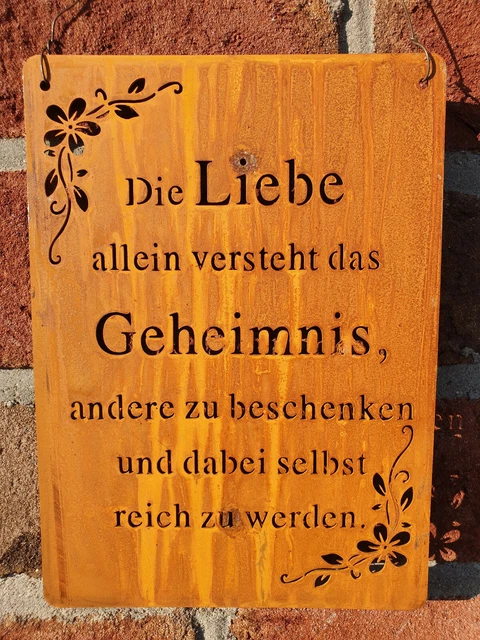 EDELROST SCHILD TAFEL Spruch Garten Deko Geheimnis Liebe EUR 13,90