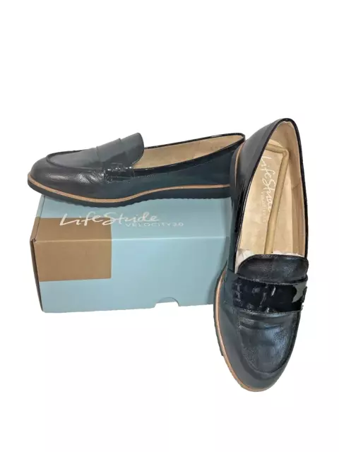 Lifestride Sz 8 M Loafer Black Slip On Flats Round Toe Velocity Zee New