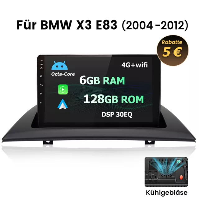 6+128GB Autoradio GPS Navi Android Auto CarPlay WIFI FM DAB Für BMW X3 E83 04-12