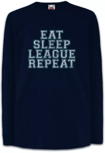 T-shirt EAT SLEEP LEAGUE REPEAT bambini manica lunga del giocatore gioco leggende divertenti