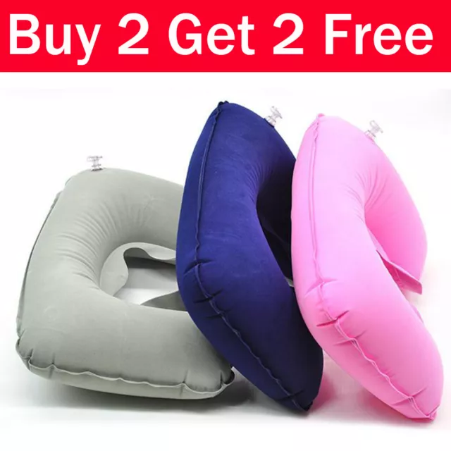 INFLATABLE TRAVEL NECK PILLOW - Soft FLIGHT REST/SUPPORT CUSHION HEAD & NECK NEW
