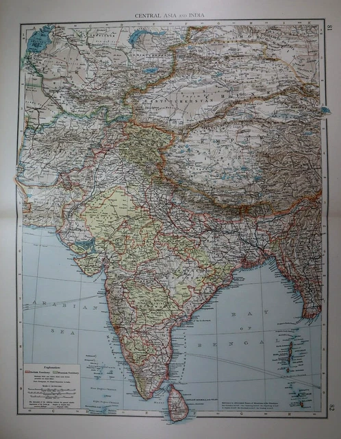 Old (XLG17x22) 1905 Time's Atlas Map ~ CENTRAL ISIA - INDIA  ~ Free S&H