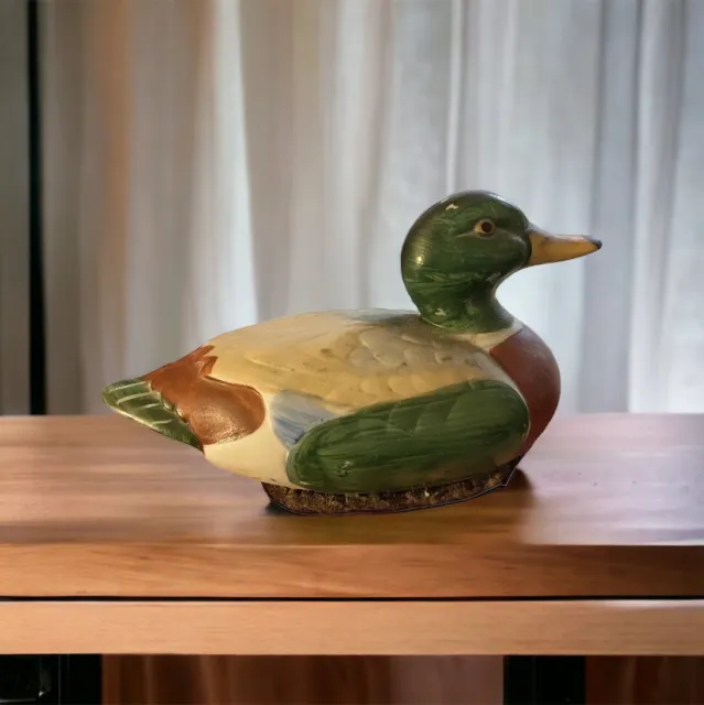 Vintage Ceramic Duck Lint Remover Brush Mallard Figurine Decoy Paperweight