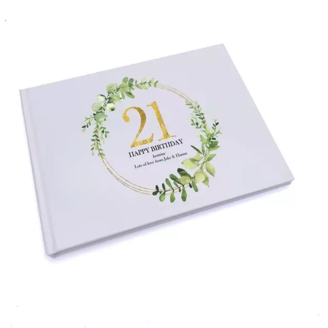 Personalised 21st Birthday Gift for her Guest Book Gold Wreath Design GB-96