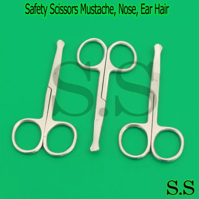 3 Safety Scissors Mustache, Nose, Ear Hair Pet Grooming, Manicure 3.5" CURVED