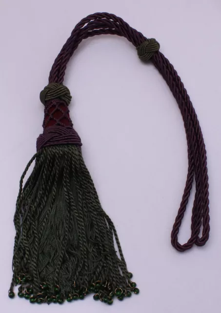 Drapery Tieback Purple Braided Curtain Tie Back with Green Tassels Beads M423.05