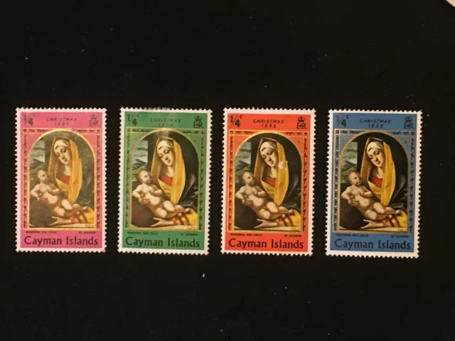 Cayman Islands 1969 Christmas Set 4 X 1/4C Pink Green Red Blue - Mint Hinged