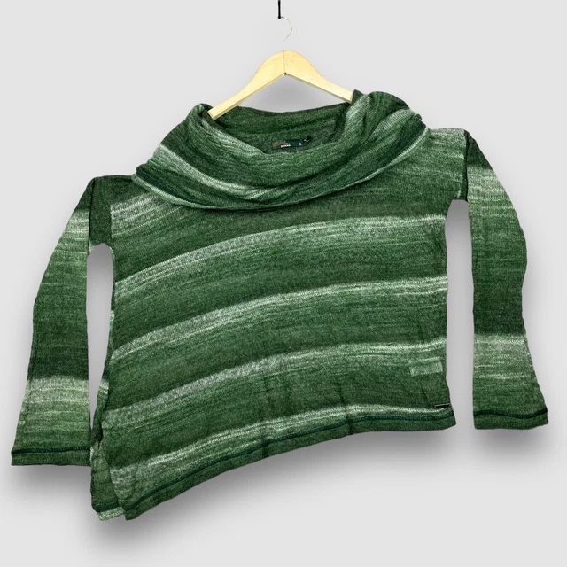 prAna Womens Small Green Striped Asymmetrical Cowl Neck Long Sleeve Knit Sweater