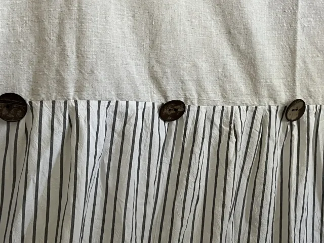 Cotton Brand Shower Curtain Beige Top Striped Bottom 2" Hawaii Kukui Nut Buttons
