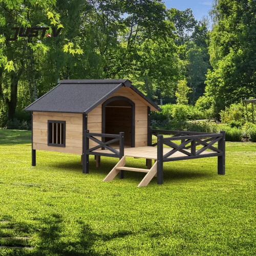 Outdoor Large Wooden Cabin House Style Wooden Dog Kennel With Porch Pet