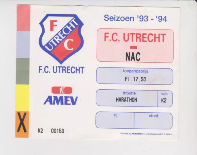 Sammler Used Ticket / Entrada FC Utrecht v NAC Breda 12-12-1993