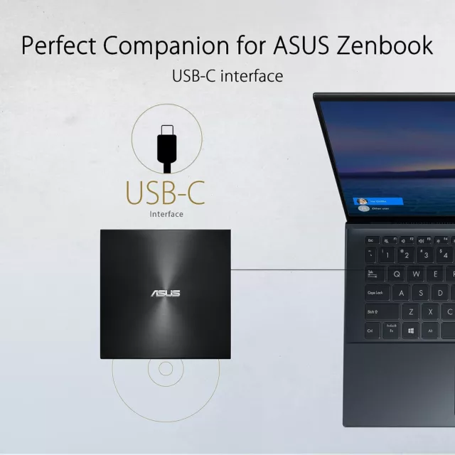 ASUS SDRW-08U8M-U external ultraslim 8X DVD writer, USB Type C, Mac Compatible, 3