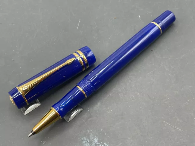 Parker Duofold International Lapis Blue Gold Trim Rollerball Pen - Mint