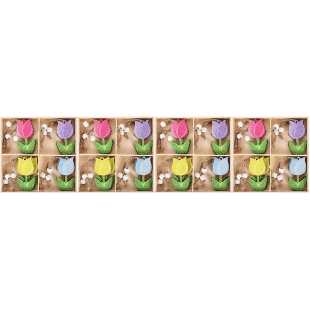 4 scatole ciondoli decorativi a tema tulipano a molla colorati leggeri